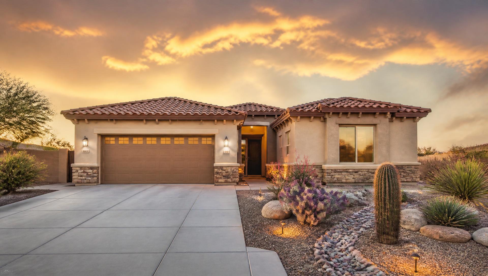 Arizona home with a new clay tile roof at sunset in Hereford, AZ